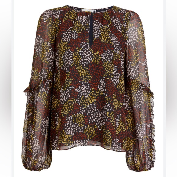 Joie Baltasar Floral Puff Long Sleeve Silk Blouse Women's Size Small